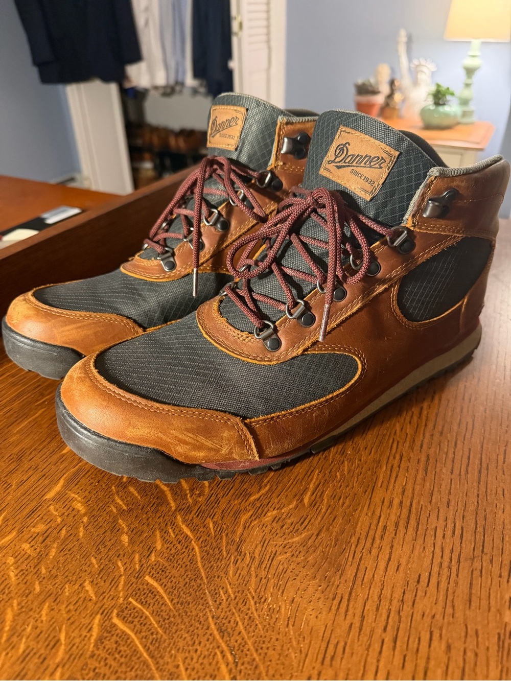 Danner Men’s Brown and Green Leather Hiking Boots~Jag Barley~Size 13